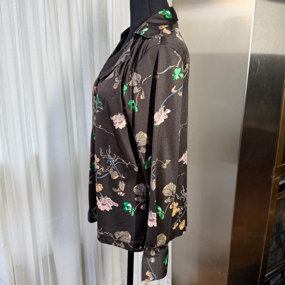 Vintage 70s blouse, chocolate brown, pink, tan floral, long sleeves, 12/14 (L) - Picture 4 of 9